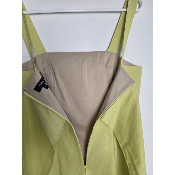 Theory Dress Womens 4 Small Good Linen Drape Back Mini Lime Yellow Sleeveless - Picture 7 of 10